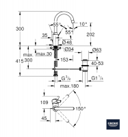 MEDIDAS MONOMANDO LAVABO L EUROSMART COSMOPOLITAN GROHE